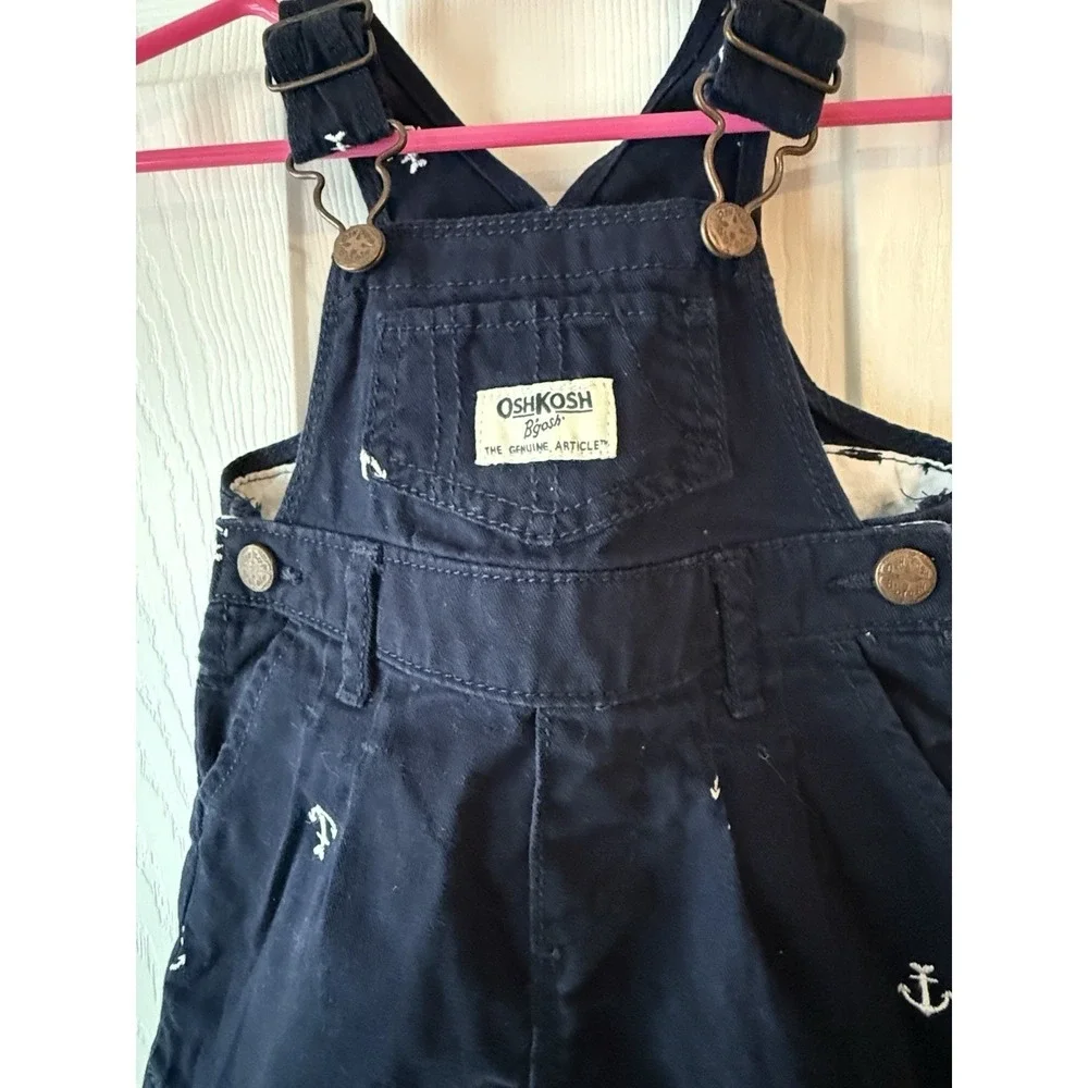 2 Vtg Osh Kosh‎ B'gosh Vestbak Corduroy Overalls Red Baby 3M Navy Sailboat 6M